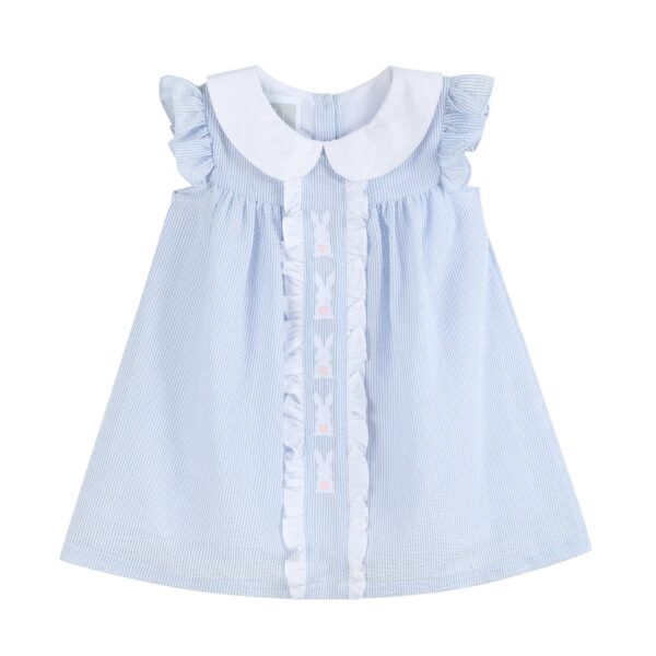 Lil Cactus - Light Blue Easter Bunny Ruffle Yoke Dress
