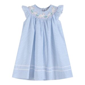Lil Cactus - Blue Seersucker Easter Bunny Smocked Bishop Dress