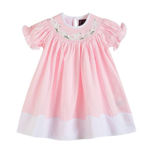 Lil Cactus - Light Pink Easter Bunny Smocked Bishop Dress