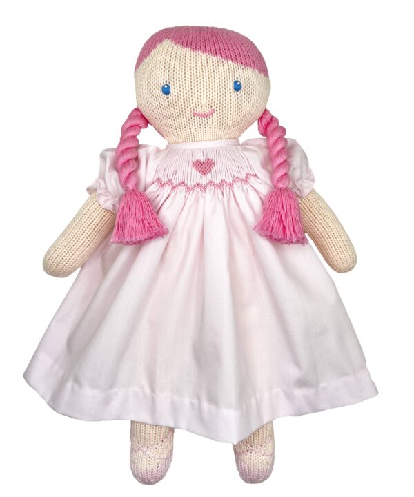 Petit Ami & Zubels - Knit Girl Doll with Heart Smocked Dress