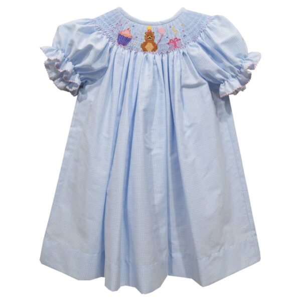 Vive La Fete - Birthday Smocked Light Blue Short Sleeve Girls Bishop