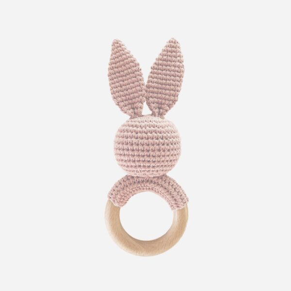 The Blueberry Hill - Cotton Crochet Rattle Teether Bunny, Blush