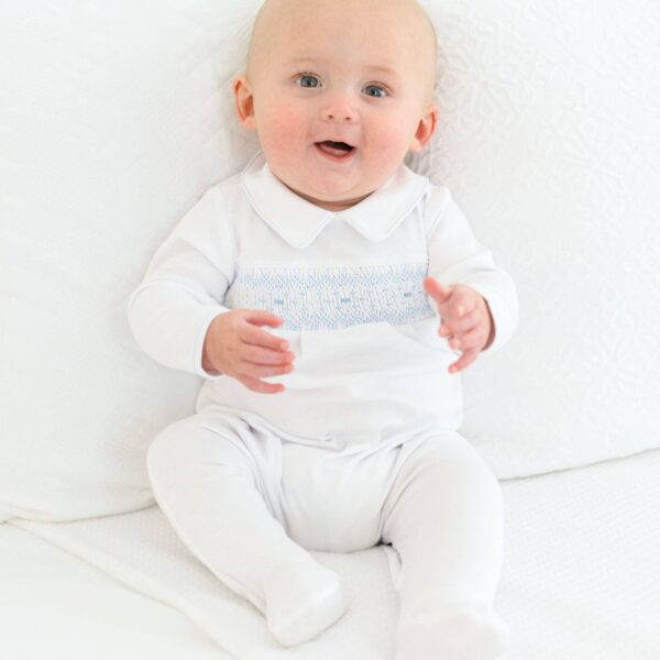 Magnolia Baby - Lilly  & Lucas Smocked Footie - Blue