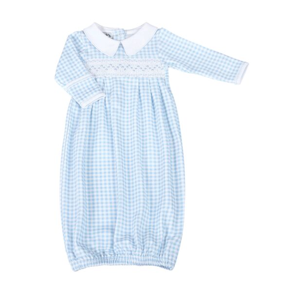Magnolia Baby - Mini Checks Smocked Collared Gown - Blue
