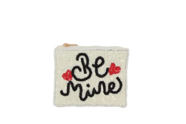 Nima Accessories Inc - Ladies White Beaded and Sequined BE MINE Coin Purse