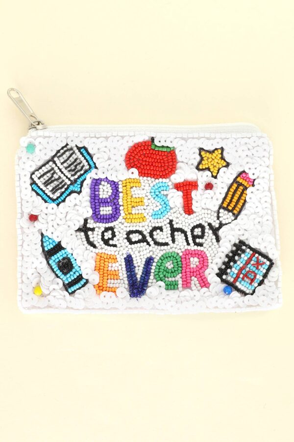 Sophia Collection - Best Teacher Ever Bead Embroidered Coin Bag