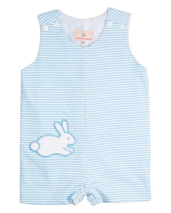 Smockingbird - Blue Stripe Knit Bunny Pocket Shortall