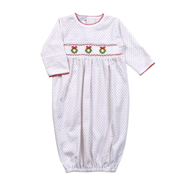Hug Me First - CWR-219 Christmas Wreath Hand Smocked Gown /Hug Me First