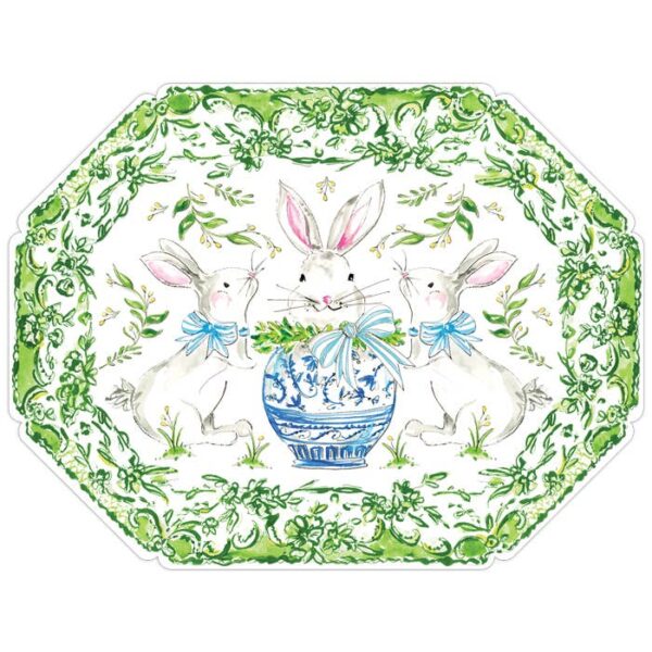 RosanneBeck Collections - Handpainted Bunny in Chinoiserie Pot Posh Die-Cut Placemat