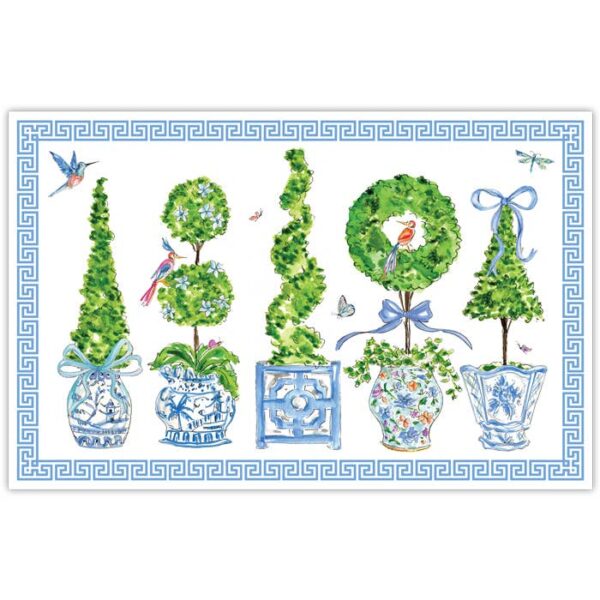 RosanneBeck Collections - Handpainted Blue Enchanted Boxwood Topiaries Placemat