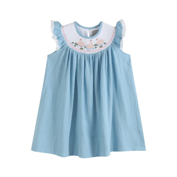 Lil Cactus - Light Blue Swan Smocked Bishop Dress