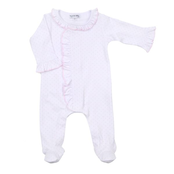 Magnolia Baby - Mini Dots Ruffle Front Footie - Pink