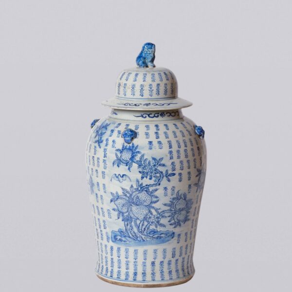 Cobalt Guild - Blue and White Longevity and Peaches Porcelain Temple Jar