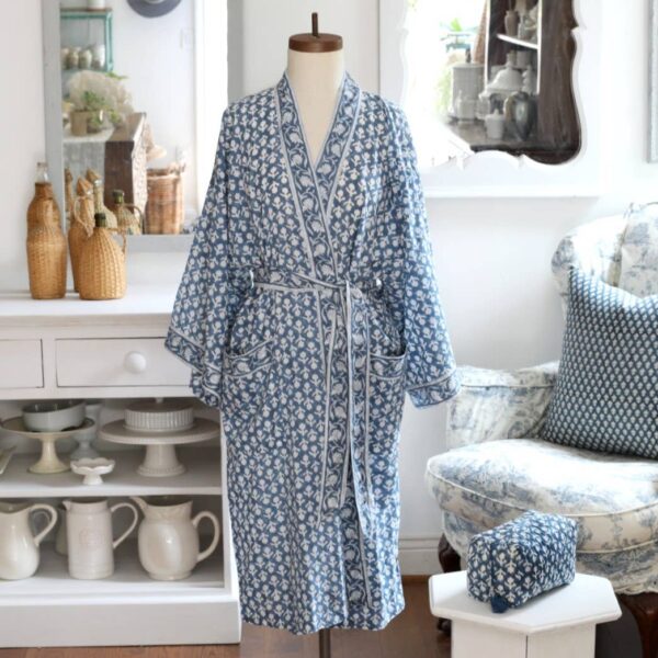 PACIFIC & ROSE TEXTILES - Kimono Robe Charlotte Indigo with Envelope, 48"