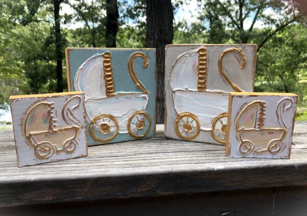 Coddiwomple - Baby Carriage handmade textured wood block