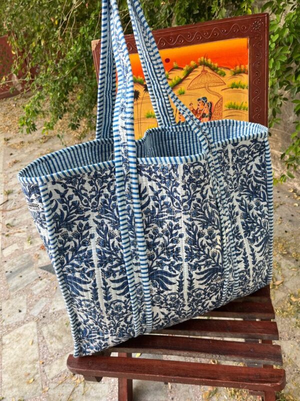 Bhawana Handicrafts - Hand printed Reversible Floral Tote Bag Handmade Quilted Bag