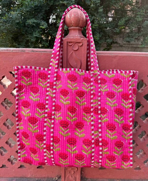 Bhawana Handicrafts - Pink Quilted Indian Cotton Bag Beautiful Printed Women Bags