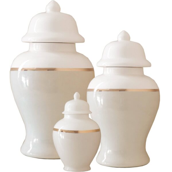 Lo Home by Lauren Haskell Designs - Beige Color Block Ginger Jar with Gold Accent