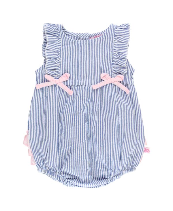 RuffleButts + RuggedButts - Baby Girls Blue Seersucker Classic Ruffle Bubble Romper