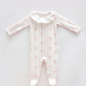 Atelier Babbi - Baby Footed Onesie - Ribbon/Pink