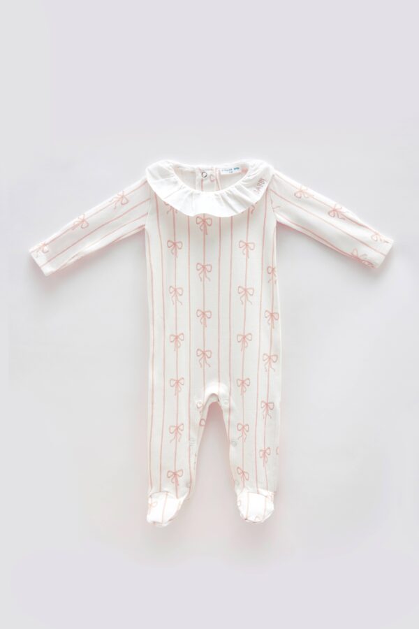 Atelier Babbi - Baby Footed Onesie - Ribbon/Pink