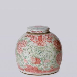 Cobalt Guild - Pink & Green Rustic Porcelain Four Seasons Large Lidded Jar