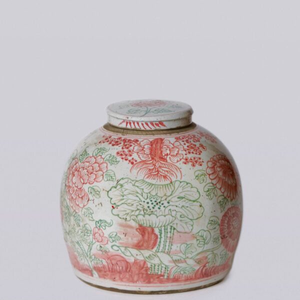 Cobalt Guild - Pink & Green Rustic Porcelain Four Seasons Large Lidded Jar