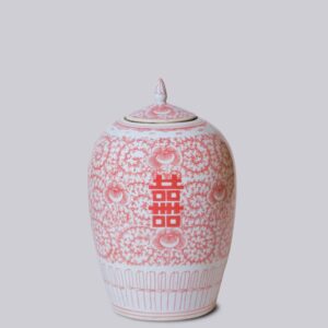 Cobalt Guild - Double Happiness Red & White Porcelain Finial Jar