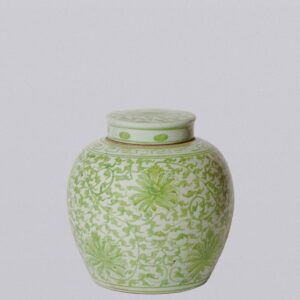Cobalt Guild - Scrolling Chrysanthemum Green and White Porcelain Jar