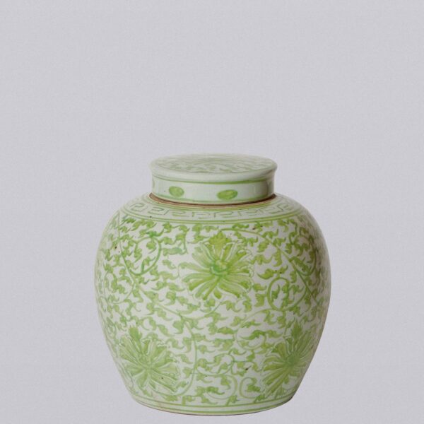 Cobalt Guild - Scrolling Chrysanthemum Green and White Porcelain Jar